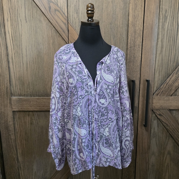 Nili Lotan Tops - Nili Lotan Purple and White Relaxed Tie Front Blouse